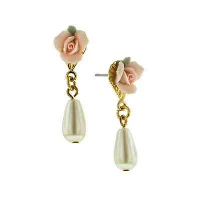 Pendientes colgantes nupciales 1928 tono oro rosa porcelana imitación perla poste NUEVO Foto 1 de 2