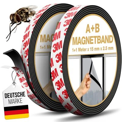 ® Magnetband A+B Selbstklebend Extra Stark für Fliegengitter & Vorhänge mit 3... - Bild 1 von 4