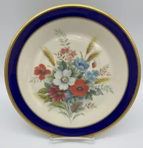 Lenox Special Pretty Dinner Plate Floral Center Cobalt Blue Band 10-3/4" U.S.A - Picture 1 of 4