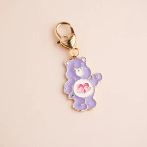 Cute Purple Share Bear Care Bears Cartoon Bag Heart Charm Keychain Keyring - Picture 1 of 1