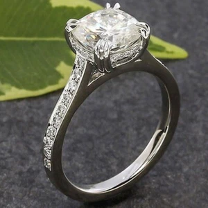 2.80Ct Cushion Cut Created Diamond Engagement Wedding Ring 14k White Gold Plated - Picture 1 of 4