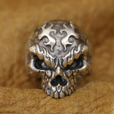 925 Sterling Silver Fire Skull Ring Mens Biker Rock Punk Jewelry TA426A US 7~16