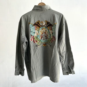 Orient Express Embroidered L Unisex Button-up Army Shirt Mermaids Eagle Nautical - Picture 1 of 6