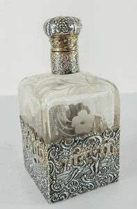 Antique 18th Century German Hallmarked Silver Repousse Glass Decanter Bottle - Picture 1 of 12