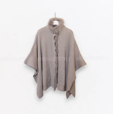 Brunello Cucinelli Mujer Cachemira Poncho Tejido Cárdigan Suéter Marrón Talla M Foto 1 de 4