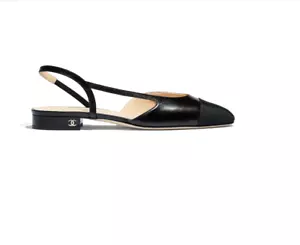 Size 40.5EU NEW CHANEL Goatskin Grosgrain Cap Toe CC Slingback Flat w/ Receipt - Picture 1 of 17