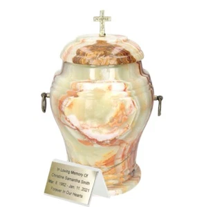 Mooie natuurlijke steen Onyx Urn met roos Unieke menselijke crematie Urn - Picture 1 of 10