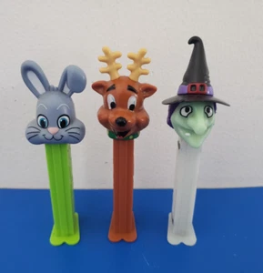 2003 Glow-in-the-dark Halloween Witch Pez Dispenser, 2013 Bunny,  2002 Reindeer - Picture 1 of 4
