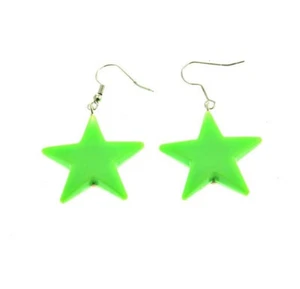 Ladies 1980s Retro Disco Fancy Dress Neon Green Yellow Orange Pink Star Earrings - Picture 1 of 8
