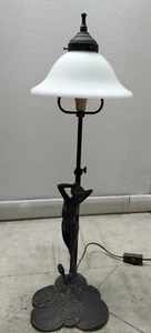ANTICA LAMPADA DA TAVOLO ABATJOUR ABAT JOUR OTTONE PUTTO LIBERTY 70 CM - Picture 1 of 8