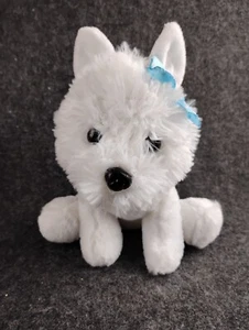 Dan Dee weißer Welpe Hund Plüschtier Stofftier blaue Schleife 7 Zoll - Bild 1 von 7