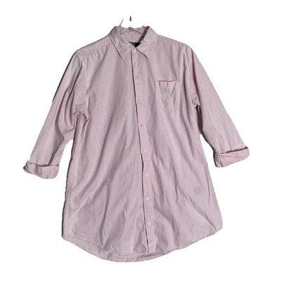 Lauren Ralph Lauren Women’s Pink Striped Size Medium Crested Night Shirt Gown - Image 1 of 4