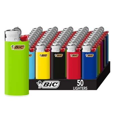 Mini encendedor de bolsillo BIC, colores surtidos, bandeja de 50 unidades, seguro y confiable Foto 1 de 4