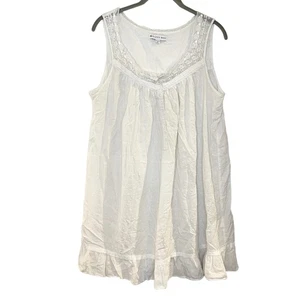 Eileen West Cotton Nightgown Sleeveless Short Babydoll Swiss Dot Henley Eyelet M - Picture 1 of 6