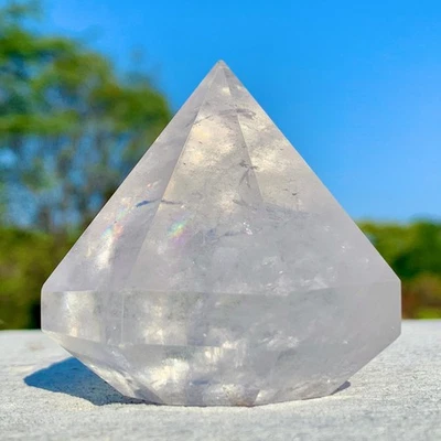 180G Natural Clear Quartz White Crystal Hand Carved Diamond Reiki Healing Gift - Image 1 of 4