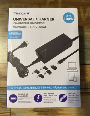 Cargador para portátil Targus 100W USB-C APA108 APM108TT + 5 puntas caja abierta cable de 3,9 pies Foto 1 de 4
