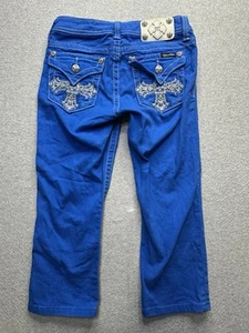Miss Me Jeans Girls 14 Blue Denim Capri Cross Rhinestones Normcore Youth Kids - Picture 1 of 14
