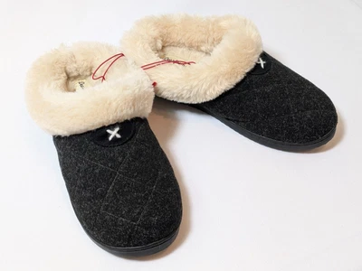Dearfoams Womens Black Clog Quilted Slippers Scuffs Fur Memory Foam 5 6 7 8 9 10 - Image 1 of 4