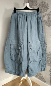 Pantalón Grizas 100% Lino Azul Claro Talla XL Pierna Ancha Bolsillos Grandes Hippy Lagen - Imagen 1 de 9