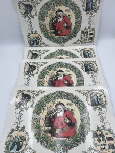 Vintage Retro Weihnachtsmann & altes Wort Santa Vinyl Tisch Tischsets zweiseitig 4er Set - Bild 1 von 13