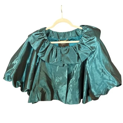 $1195 ST JOHN Couture Azul Teal/Verde Brillo Bolero Capa Chaqueta Joya Botón LG Foto 1 de 4