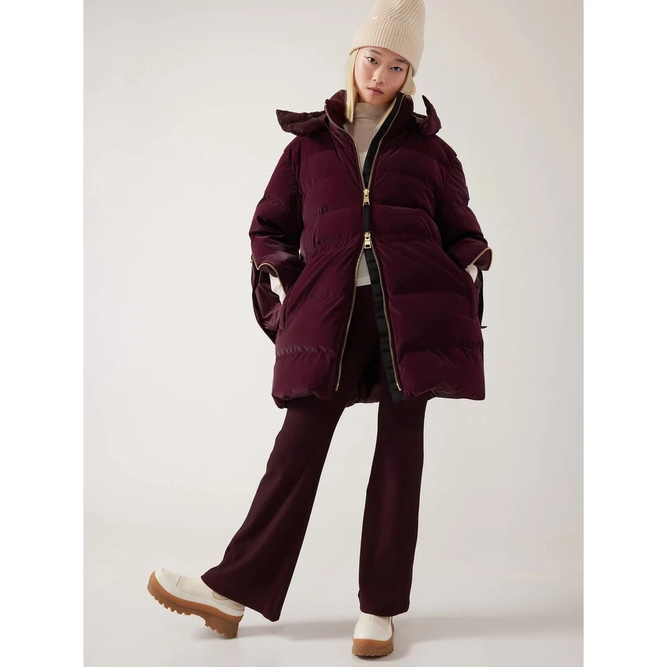 ATHLETA Alicia Keys Velvet Luxe Puffer NWT, Burgundy, Large, Free Shipping! B5 - Image 1 of 4