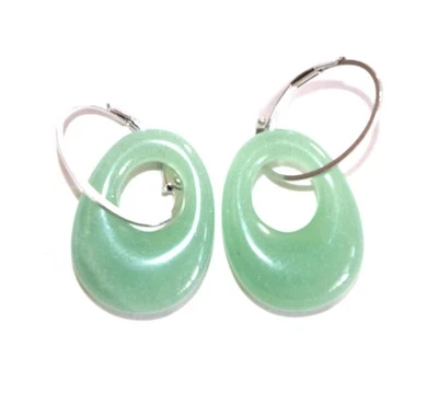 Brincos semi-argola vintage de prata esterlina de jade - Imagem 1 de 4