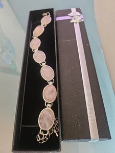 Echt Rosenquarz Cabochon Tennis Silber Armband 7-9" Neu ohne Etikett  - Bild 1 von 9