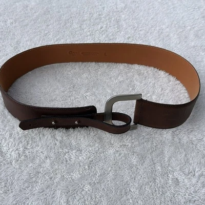 GW Genuine Leather Snap Belt Large Brown Made in Italy Silver tone Buckle - Image 1 of 4