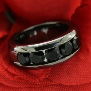 2.00 Ct Black Lab Created Diamond 14k White Gold Plated Men's Wedding Band Ring - Picture 1 of 5