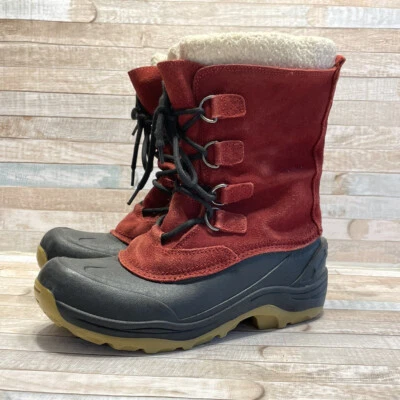 LANDS’ END BOYS SZ 6 RED SUEDE Wool Liners Winter Boots Women’s 8 - Image 1 of 4