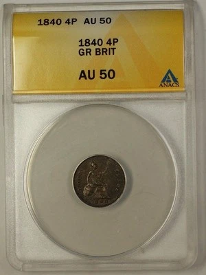 1840 Great Britain Groat Four Pence 4P Silver Coin ANACS AU-50 - Image 1 of 2