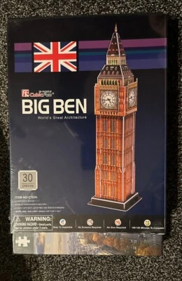 BIG BEN 3D Puzzle-World's Great Architecture-30 Pieces Model Kit CubicFun - Image 1 of 2