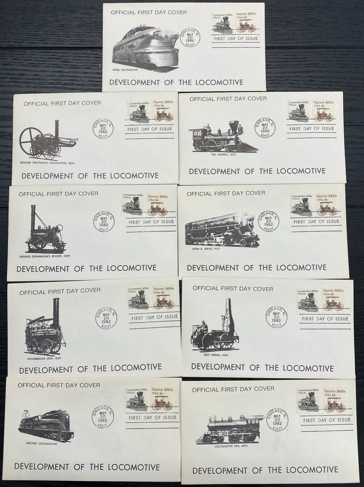 #1897a Locomotive 2c 1870's Official cachet First Day covers set of 9 - Image 1 of 1