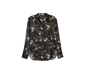 Vince Rose Field Button Down Shirt Blouse Womens Medium Black Floral Long Sleeve - Picture 1 of 10