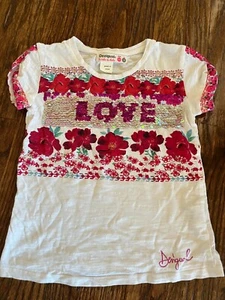 Desigual Flip Sequin LOVE Top Tee Size 7/8 - Picture 1 of 5