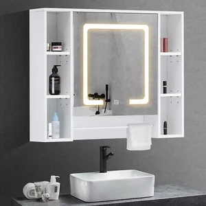 Weißes Badezimmer Kabinett Wand montiert gespiegelt LED Tür Schrank w / Regal - Bild 1 von 10
