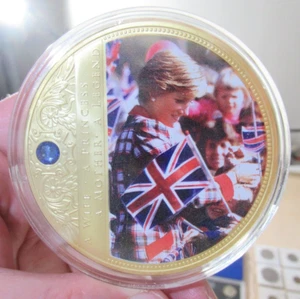 Prinzessin Diana Beweis Münze Medaille, 2.75 ", Swarovski, 24kt Gold Platte - Bild 1 von 10