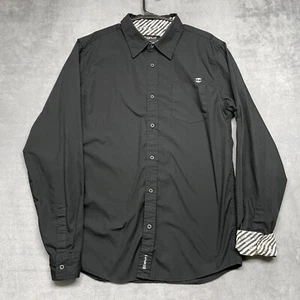 Split Y2K Shirt Men's Large Black Cotton Classic Long Sleeve Collared Button-Up - Picture 1 of 10