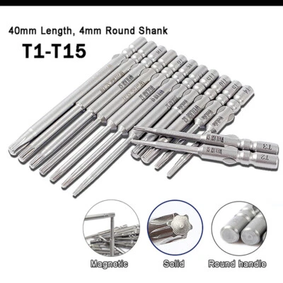 Round Shank Torx Bit T1 T2 T3 T4 T5 T6 T7 T8 T9 T10 T15 Magnetic Screwdrive Bits - Image 1 of 4