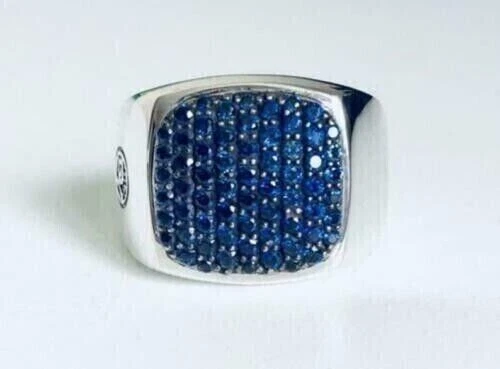 4Ct Round Cut Lab-Created Blue Sapphire Cluster Men's Ring 14K White Gold Plated - Image 1 of 3