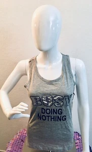 Emme Jordan Pajama Shimmer Tank Top “Busy Doing Nothing” Small FINAL SALE - Picture 1 of 5