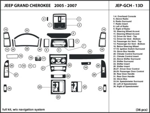 Carbon Fiber Dash Trim Kit for Jeep Grand Cherokee w/o Navigation sys. 2005-2007 - Picture 1 of 1