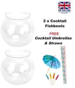 2 X Plastic Cocktail Fish Bowls Fishbowl Drinking Games Party Globe Punch🍷 - Picture 1 of 9