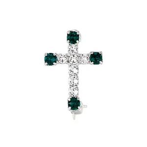 White crystal and emerald cross brooch - Picture 1 of 16
