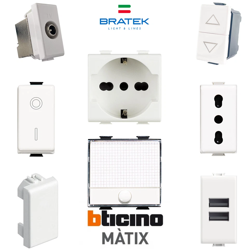 Frutti Elettrici Matix compatibili Bticino presa usb tv schuko pulsante placche - Imagen 1 de 1