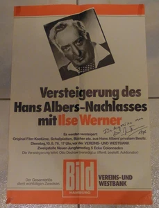 Autogramm Ilse Werner auf Auktionsplakat Nachlass Hans Albers - Bild 1 von 3