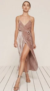 NWT Reformation Anoush Velvet Silk Wrap Midi Maxi Dress Pink Blush Holiday New S - Picture 1 of 19