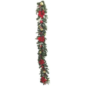 183cm (72inch) Mixed Christmas Garland with Poinsettias, Baubles and Berries - Picture 1 of 4