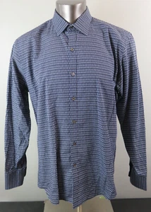 Zachary Prell Button Front Dress Shirt XL Blue Geometric Watch All Over Clocks - Picture 1 of 9